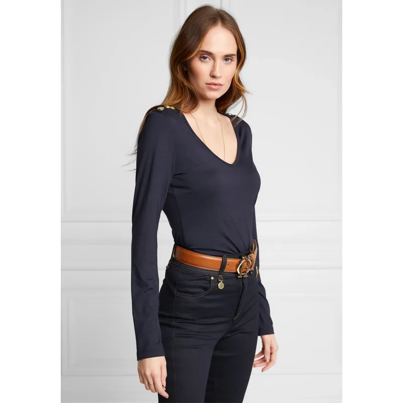 Holland Cooper Long Sleeve Vee Neck Tee - Ink Navy